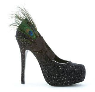 Black Glitter Peacock Feather Prom Formal 5 Heel Costume Shoes