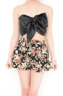   STYLE BLACK SILK BOW BANDEAU CROPPED TOP BRALET DIY TIE FRONT KNOT SML