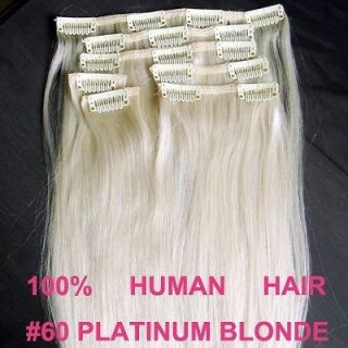 14 INCH 35 CM CLIP IN HUMAN HAIR EXTENSIONS PLATINUM BLONDE #60