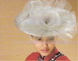 Women grey church derby wedding hat with flower mesh deco