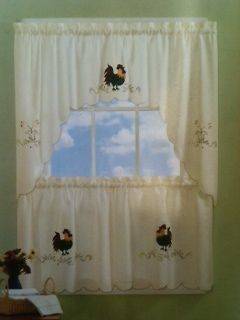 Embroidered Rooster TIER & SWAG SET  KITCHEN CURTAIN Sunrise