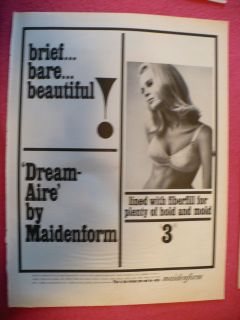 1965 BRIEF BARE BEAUTIFUL DREAM AIRE BY MAIDENFORM LINGERIE BRA AD