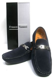   VANUCCI faux suede navy blue loafers style DRIVE53 driving shoes