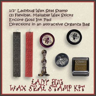 Lady Bug Sealing Stamp Kit 1/2 Seal, 2 Mailable Wax Stix, Ink Pad 