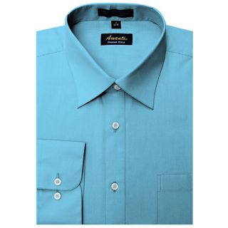 Mens Dress Shirt Plain Turquoise Modern Fit Wrinkle Free Cotton Blend 