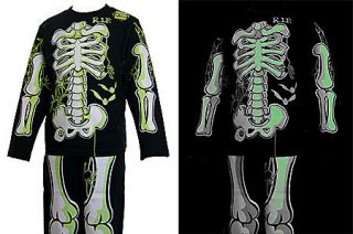 Boys 100% cotton glow in the dark skeleton pyjamas nightwear in black