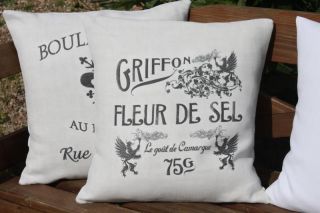 Antique Vintage French Linen Printed Grain Feed Sack Cushion Pillow 
