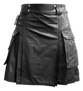 Amazing 100% Leather Pleated Kilt with Cargo Pocket 36 Waist & 24 