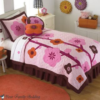 Pink Chocolate Brown Flower Girl Children Quilt Teen Bedding Set Twin 