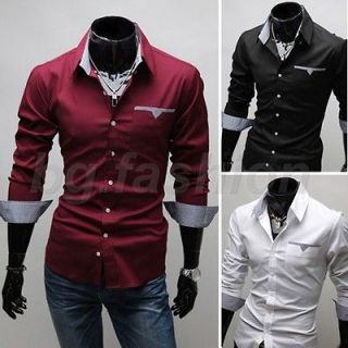   Casual Slim Fit Stylish Dress Shirts Long Sleeve 3 Colors 3 Size