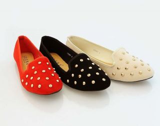   FLAT STUDDED SLIPPERS WOMENS LOAFERS SLIP ON PUMPS SHOES SIZE 3 8 H