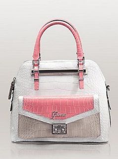 NWT GUESS Kora Satchel Dome Handbag Purse Croc Croco Pink White Multi