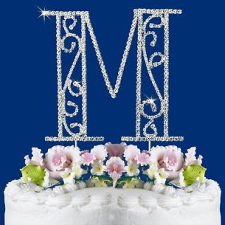 ROMAN STYLE CRYSTAL WEDDING CAKE TOP MONOGRAM LETTER M
