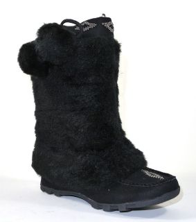 SKU Moccasin Mukluk Faux Fur Suede boots with Pompoms Dangles Black
