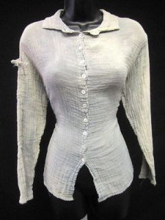 KRISTA LARSON Gray Gauze Cotton Gradient Beige Button Up Shirt Top OS 