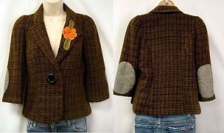 VOOM by Joy Han Adorable Tweed Elbow Patch Jacket Crocheted Floral 