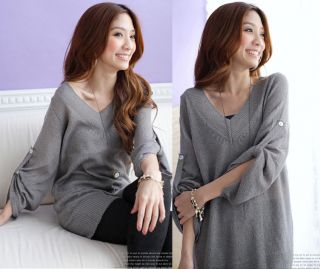   Womens Loose Fold Sleeve V Neck Knit Sweater Long Tops 3 Colors 6885