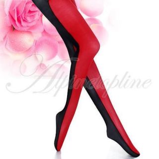 Opaque Fleshcolor Red Black Two Tone Tights Pantyhose