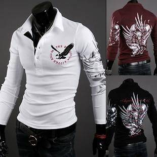   Fantactic Eagle Tattoo Printing Long Sleeve Polo T Shirt M L XL XXL