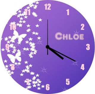PERSONALISED PURPLE PINK BUTTERFLY PLASTIC WALL CLOCK