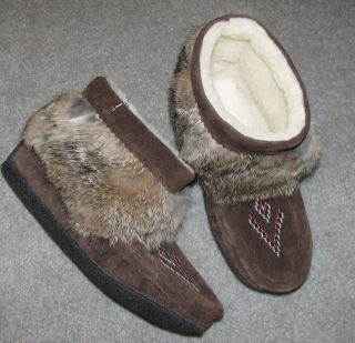   American Indian Designed Mini Mukluks, Pups w/Dog Tags Moccasin Native