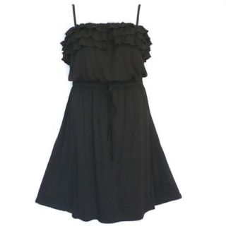   1X 2X 3X Ruffle Strap Waist Ties Stretchy Evening Summer Dress Black