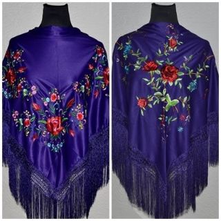 Purple Spanish flamenco multicoloured embroidered shawls 66 x 39