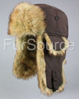 Faux Fur Aviator Trapper Trooper Winter Hat   Brown