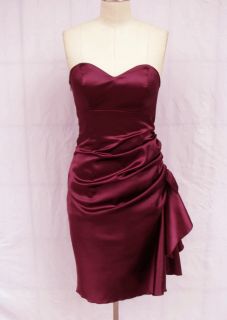 BL1174 BURGUNDY SIDE PLEATED STRAPLESS PADDED BRIDESMAID WEDDING PARTY 