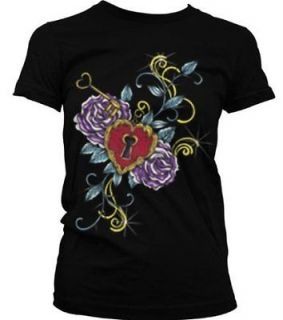   Heart Juniors Girls T shirt Tattoo Floral Love Vines Love Shining Tees