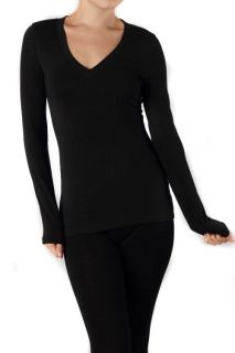Basic V NECK Long Sleeve Fitted Womens Solid Top Plain T Shirt S M L