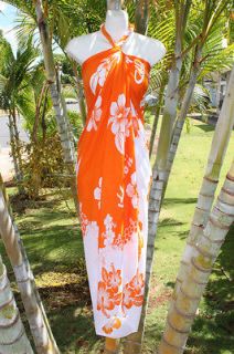 Sarong Orange & White Hibiscus Hawaii Hawaiian Pareo Luau Cruise Wrap 