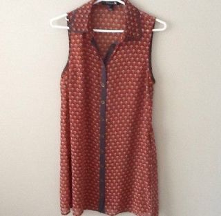 Forever 21 Sheer Tunic Shirt Dress Collar Sleeveless Japanese Print 