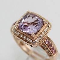 LeVian 14K Rose Gold Purple Amethyst Pink Sapphire Diamond Ring Size 7