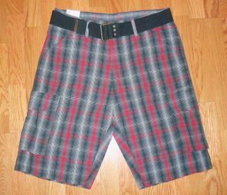 Levis Squadron Plaid Belted Cargo Shorts  604 0004