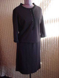   Vintage Retro Black Jacket and Skirt Set Wool Knit Costume Theater Med
