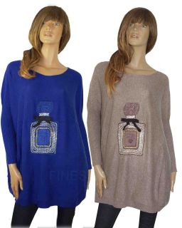 Embellished Diamante Perfume Bottle Lagenlook Oversized Slouch JUMPER 