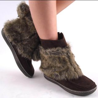 NEW BROWN FUR OVER THE ANKLE WOMENS MUKLUK BOOTS