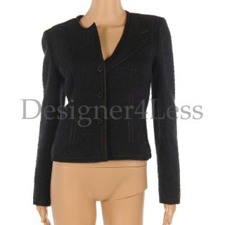 BC2 CHANEL Blue & Black Tweed Jacket With Silk Neck Ribbon Size 36 