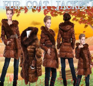 JUST New Womens CAVALLI Fashionble 100% Real Raccoon Fur Hoodie Coat 