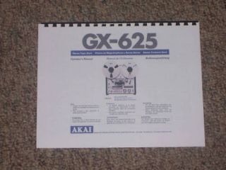 Akai GX 625 Reel to Reel Owners Manual 