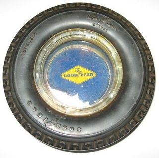 Vintage Goodyear Tire Ashtray (Rubber Tire with Glass Advertising Tray 