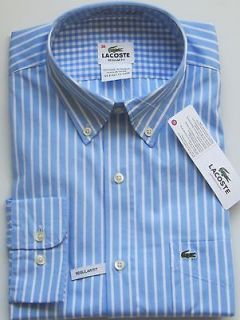 LACOSTE baby blue STRIPE woven BUTTON DOWN shirt NEW AUTHENTIC $98 