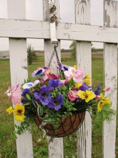 Silk Pansies Cemetery Flowers Hanging Basket Mothers Day Gifts Grave 