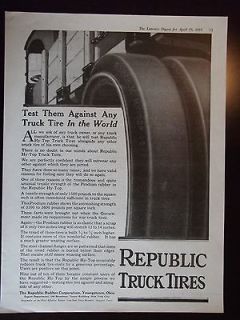 1919 Original Vintage Republic Truck Tires Advertisement