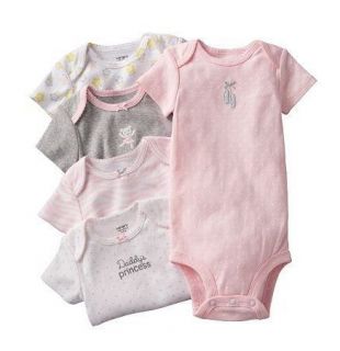 NWT Carters Baby Girl Clothes 5 Bodysuits Pink Gray Print 3 6 9 12 18 