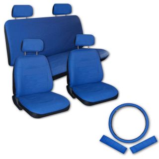 FAUX PU LEATHER Truck CAR SEAT COVERS 11 PC Superior All Solid Blue 