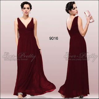Elegant V neck Long Reds Chiffon Crystal Maxi Bridesmaid Dress 09016 