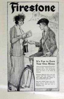 1919 Firestone bicycle tires newspaper boy AD
