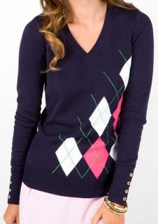 New Lilly Pulitzer PATRICIA ARGYLE SWEATER S M L XL 2 4 6 8 10 12 14 